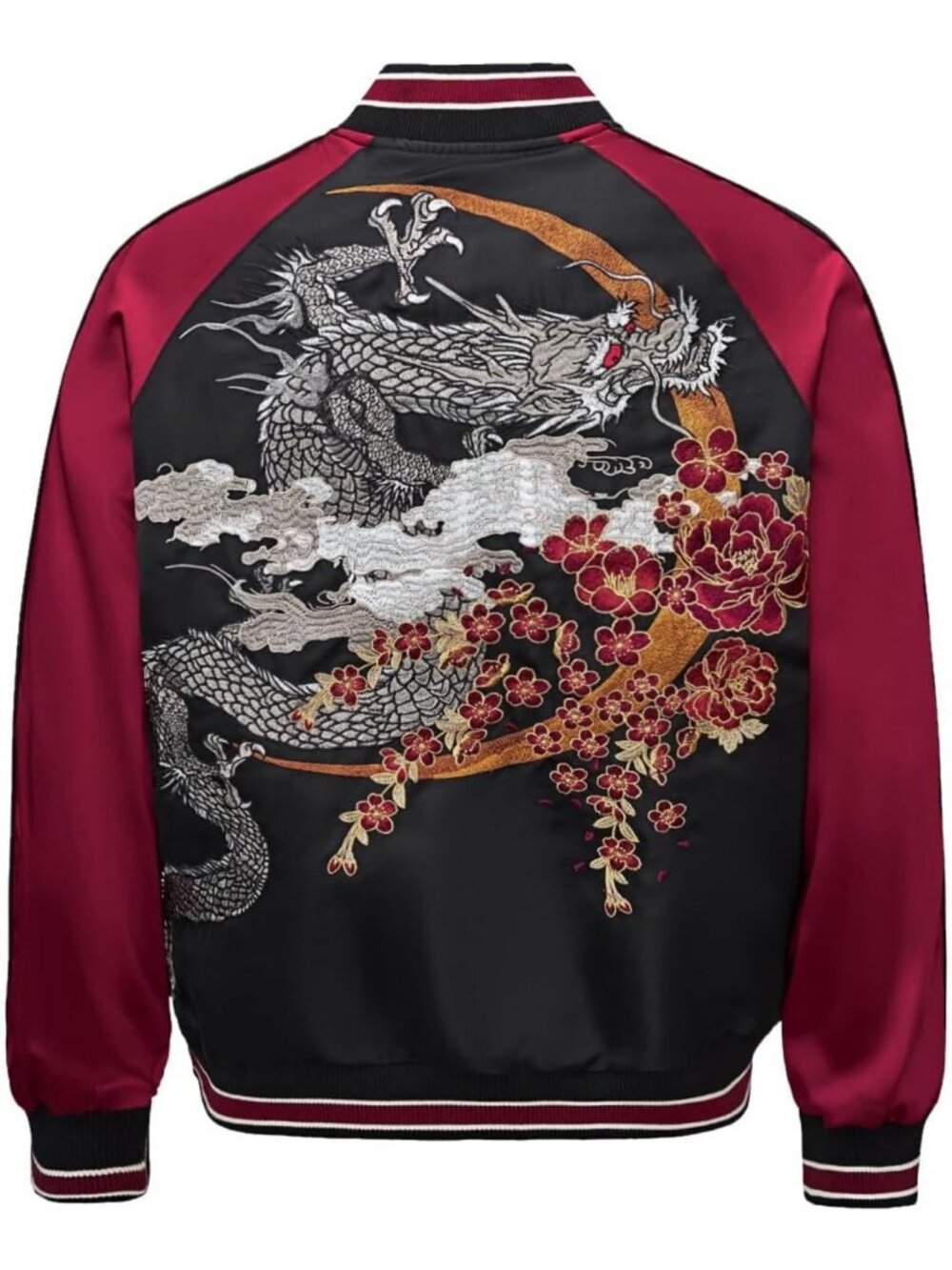 Vintage Satin Dragon Embroidery Bomber Jacket - Men's Hip Hop Streetwear